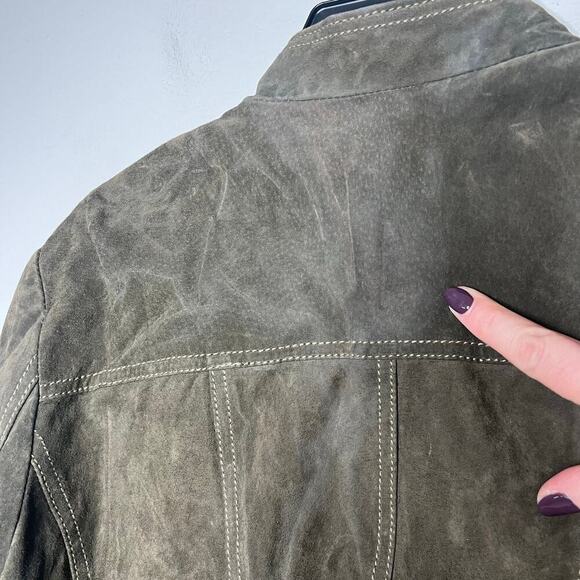 Michael Kors Suede Leather Jacket Vince Coat Full Zip Green *No Belt Large *Flaw - Picture 10 of 13